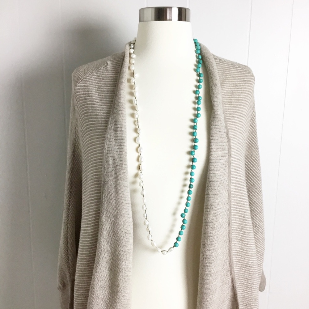 Turquoise & Pearl Long Necklace Wrap Around